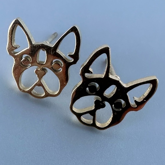 Stainless Steel Tarnish Proof Bulldog Stud Earrings - Picture 6 of 8